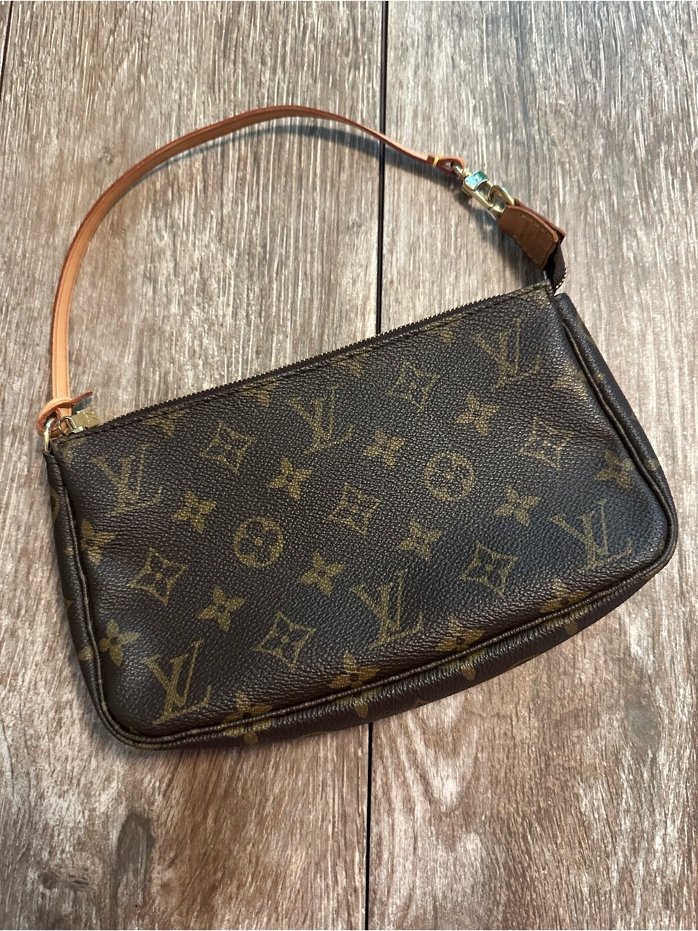 Louis Vuitton Coated Canvas Monogram Pouchette with gold hardware, in EUC